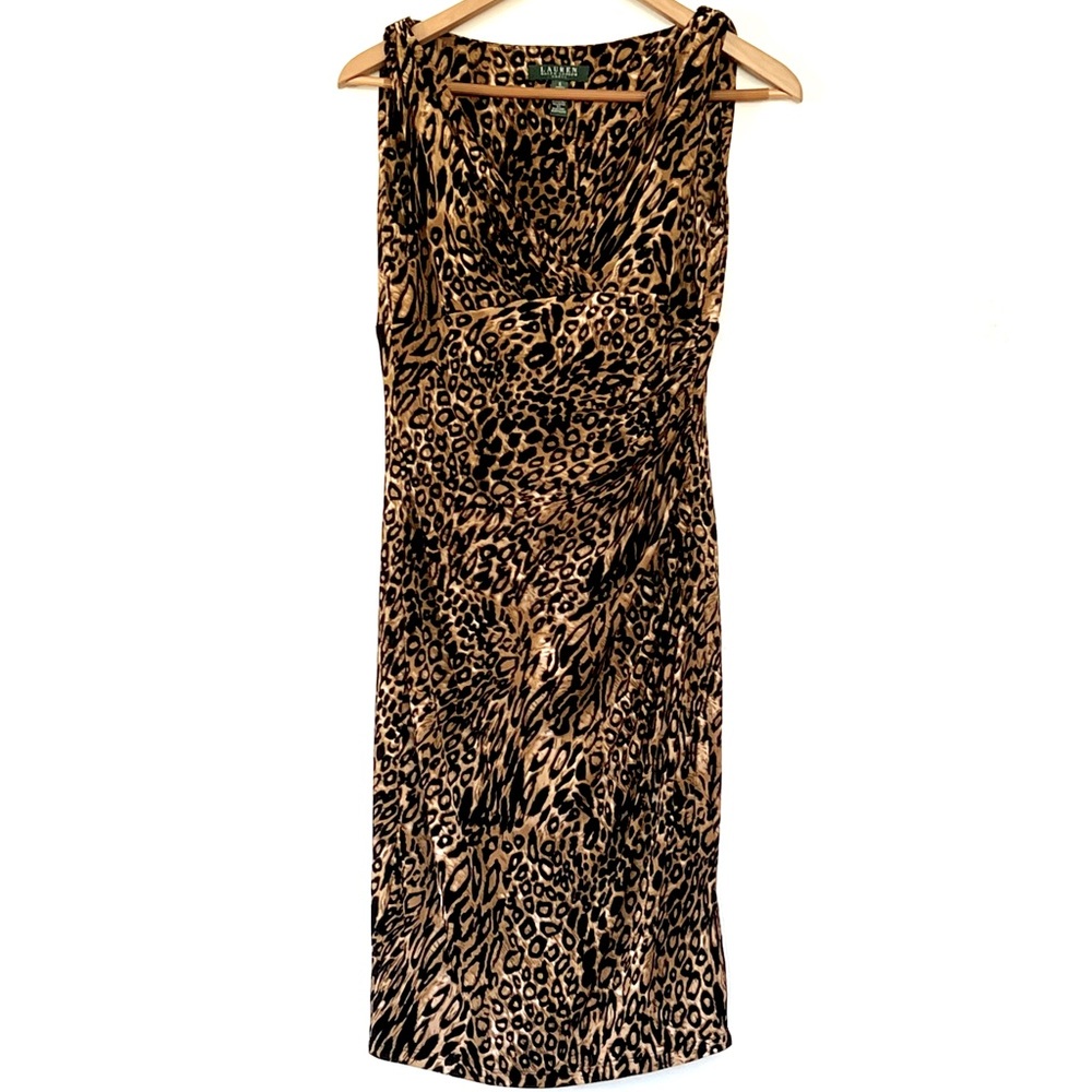 Lauren Ralph Lauren Ruched Sheath V-Neck  Sleeveless Cocktail Midi Dress Sz 6 - Picture 2 of 8